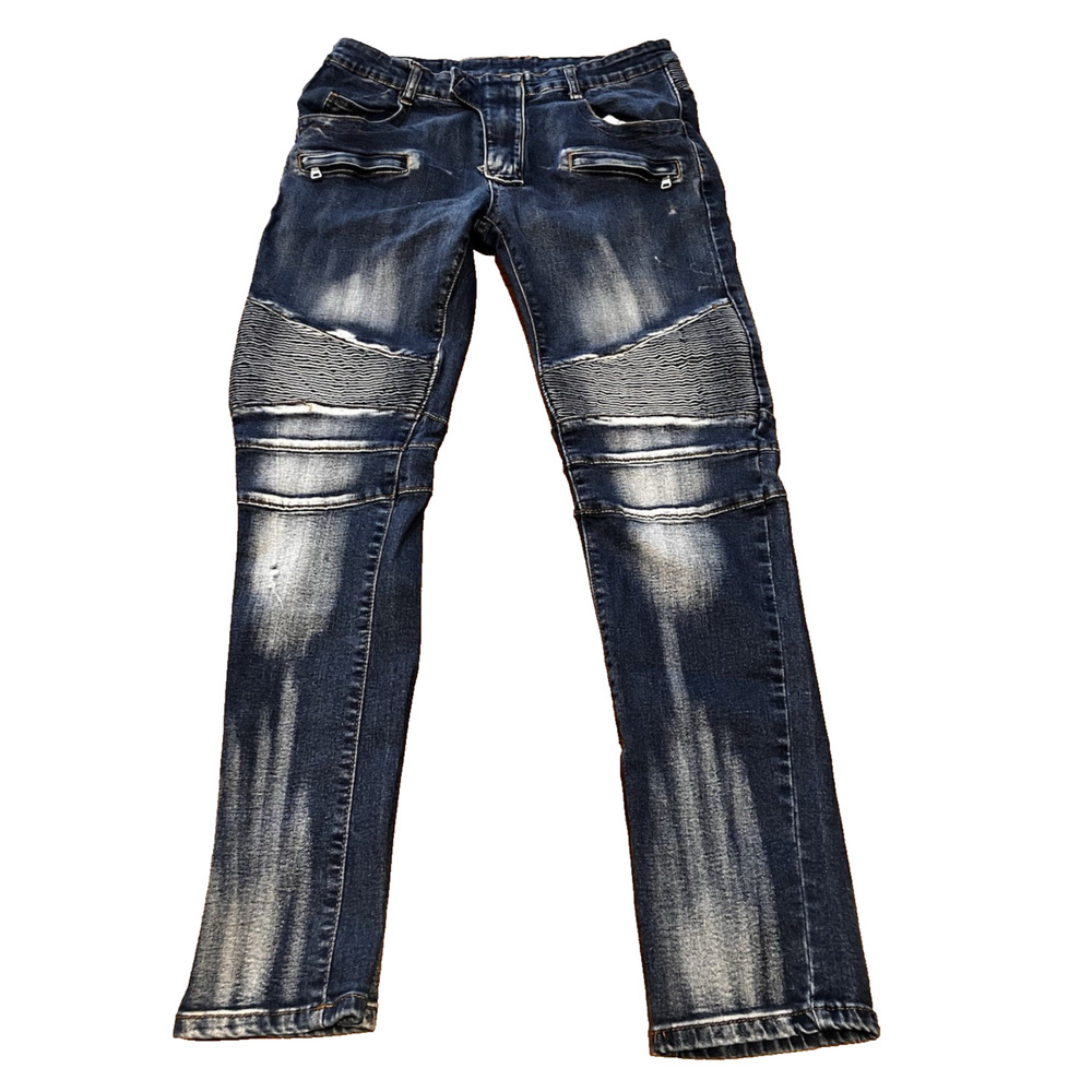 Balmain Made in Italy Biker Jeans Size 32 x30 Distressed Ribbed Moto Denim Pants